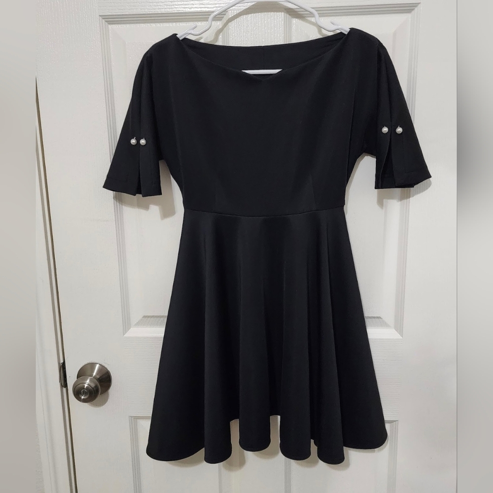Elegant Black Dress with Pearl Accents